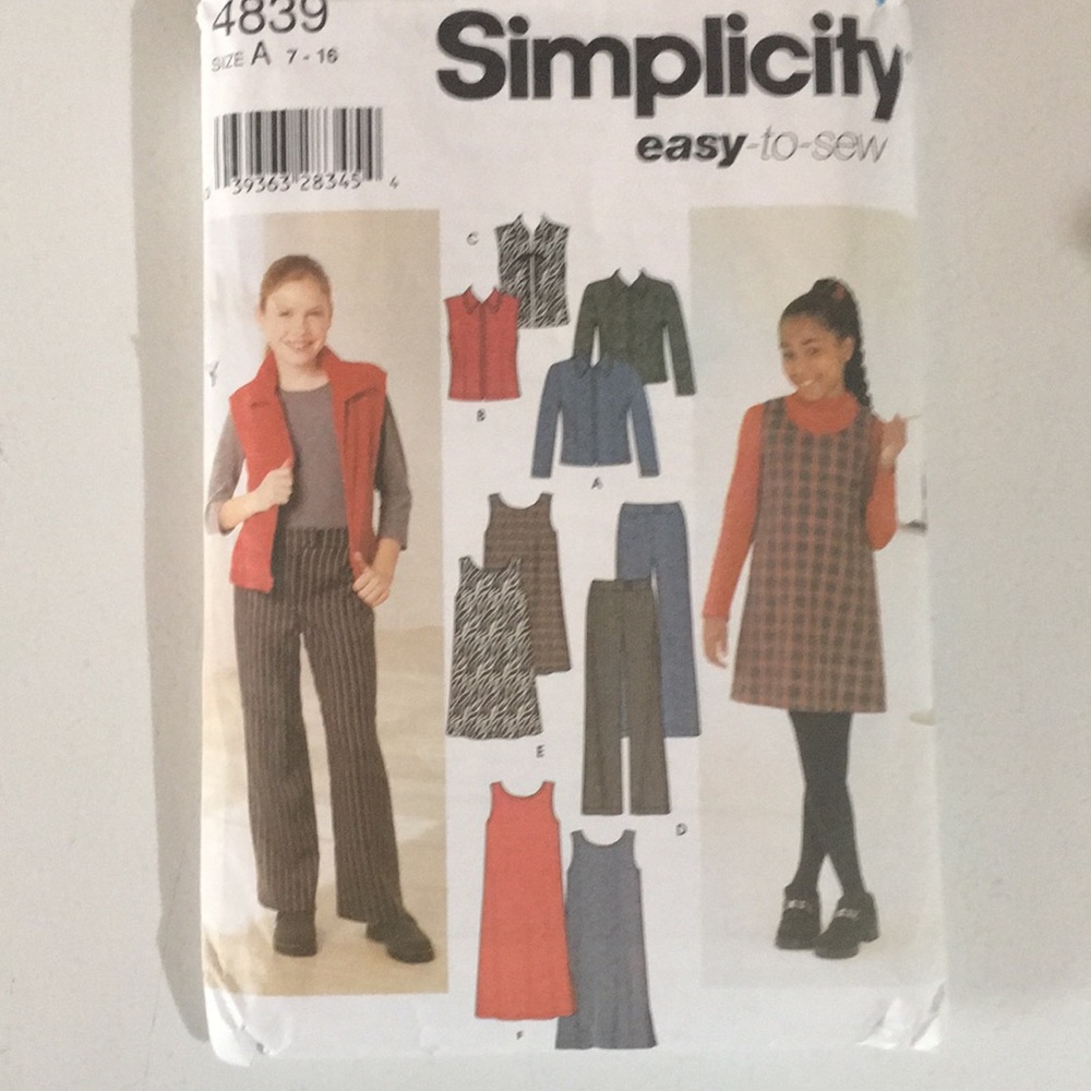 💥3/20💥 Simplicity Size A Girls Outfits Pattern 4839